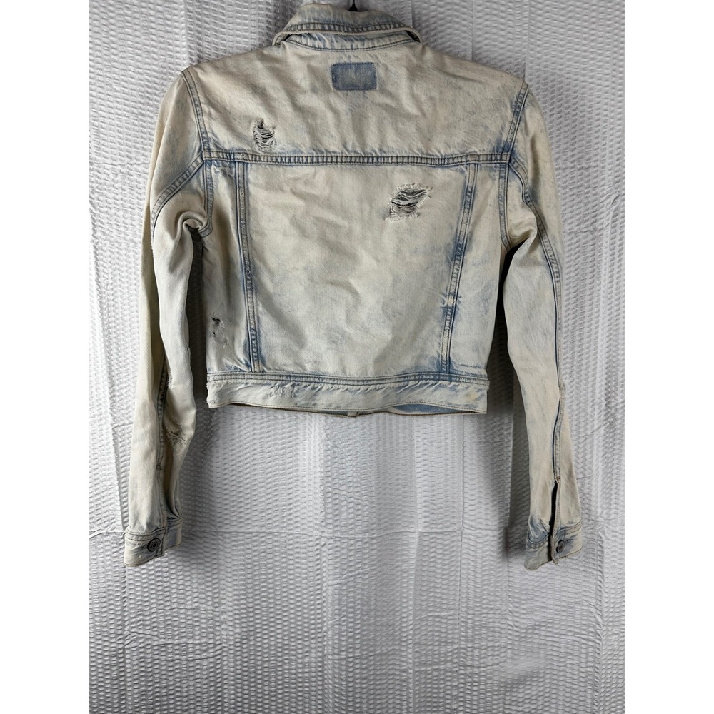 American Eagle Women's XL Distressed Washed Jean‎ Jacket Cropped size XS - Picture 5 of 6